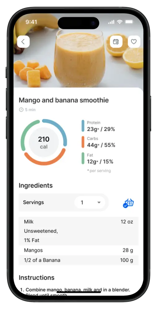 Recipe with macros in the coaching app
