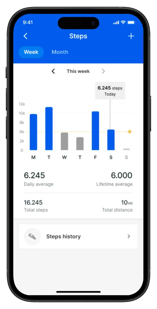 Daily steps tracking in the coaching app