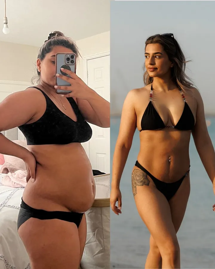Cheri's own postpartum before and after